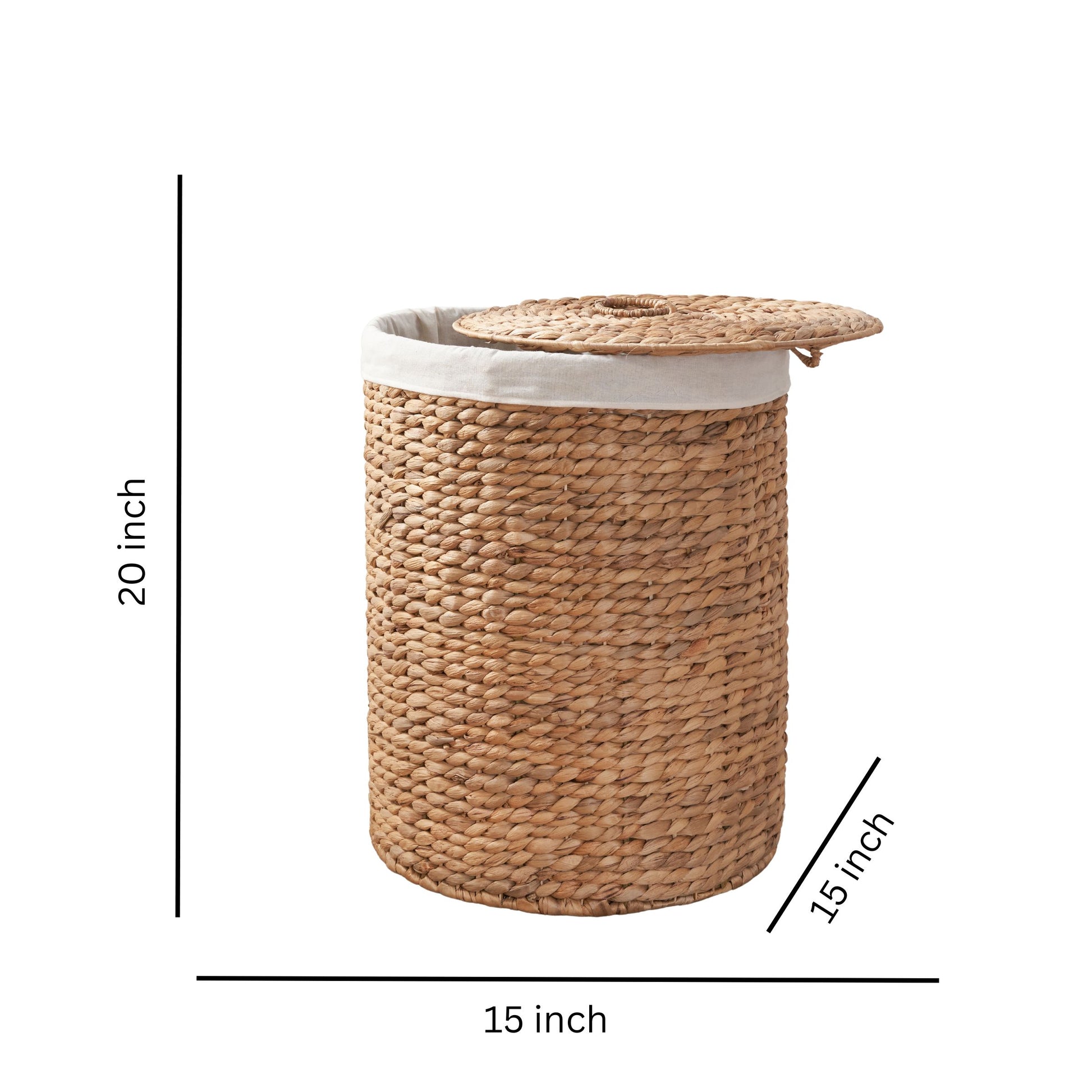 Ludmilla Round Tall Water Hyacinth Woven Wicker Laundry Hamper With Lid For Clothes, Canvas, Toys And Book Storage With Removable Liner 15" X 15" X 20" Natural Brown Natural & Light Brown Wicker Water Hyacinth