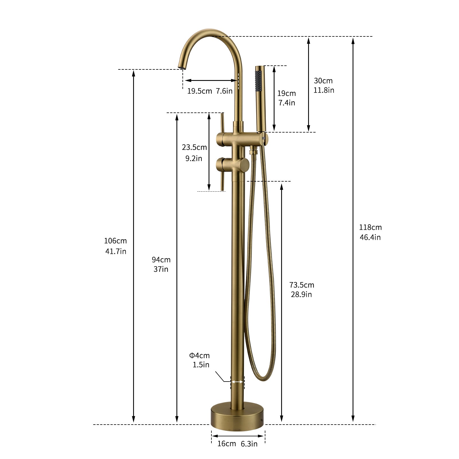 Single Handle Freestanding Tub Filler Floor Mount Bathtub Faucet With Handheld Shower Brushed Gold Bathroom Joystick Claw Foot Tub Faucets Curved Two Brushed Gold Pull Out Floor Mounted Cartridge Valve Single Hole Faucets Gold Antique,Classic 1 Hole