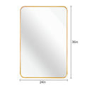 Gold 24X36 Inch Metal Rectangle Barhroom Mirror Gold Classic Mdf Glass Aluminium