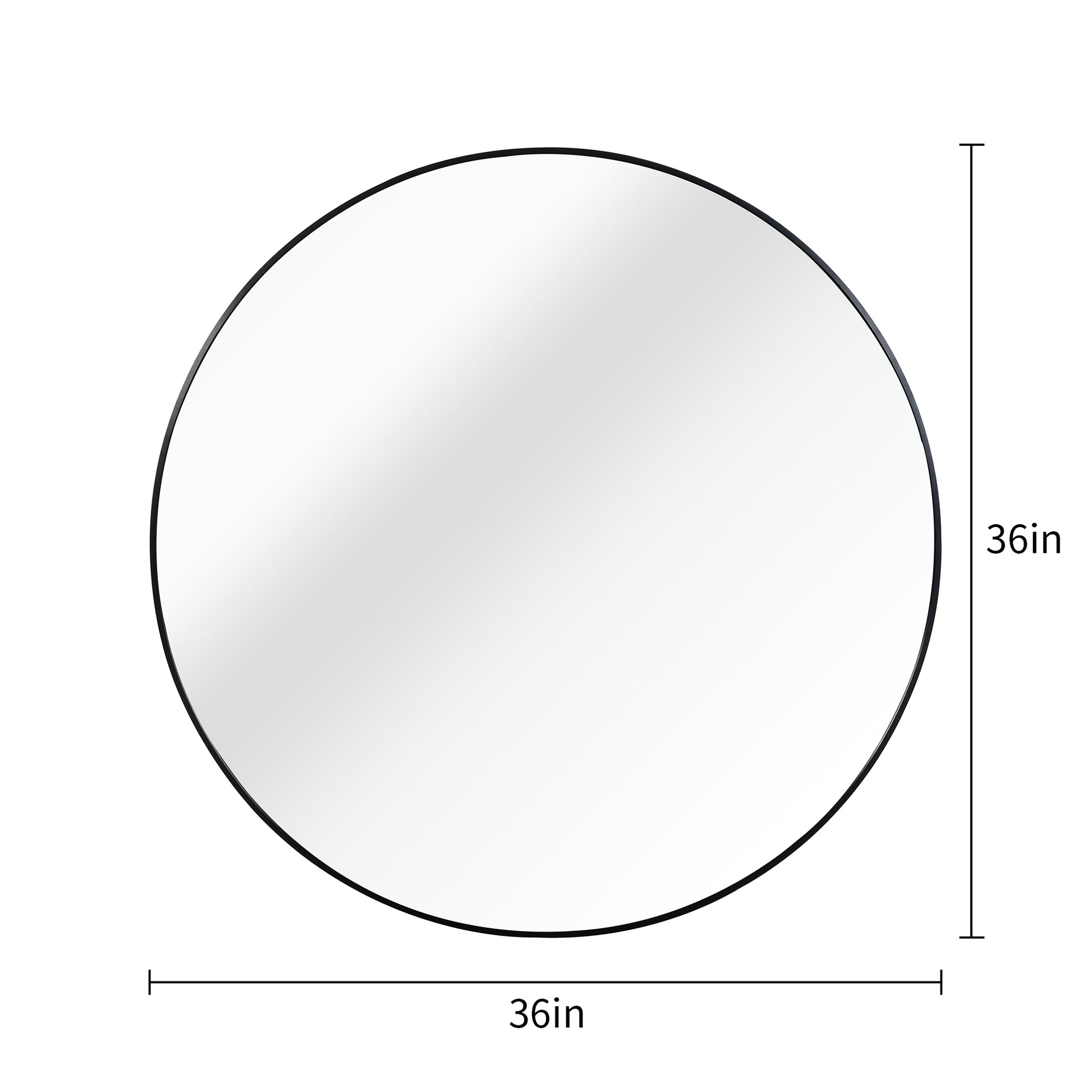 Black 36 Inch Metal Round Bathroom Mirror Black Classic Mdf Glass Aluminium Alloy
