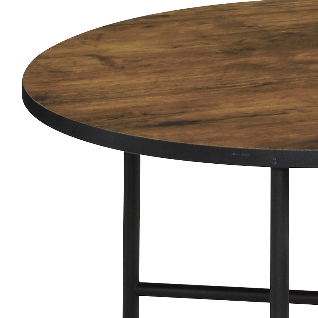 Vintage Oak And Black 2 Pieces Nesting Tables Brown Black Primary Living Space Contemporary Round Wood