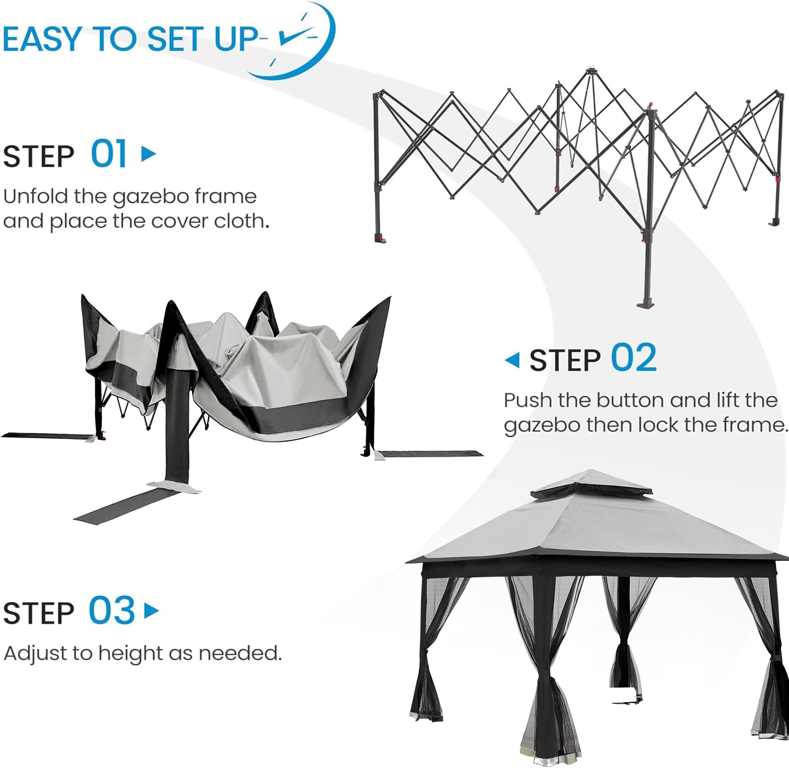 Outdoor 11X 11Ft Pop Up Gazebo Canopy With Removable Zipper Netting,2 Tier Soft Top Event Tent,Suitable For Patio Backyard Garden Camping Area,Grey Grey Metal