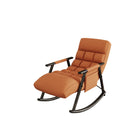 Casual Folding Rocking Chair Upholstered, Lounge Rocking Chair Adjustable High Back And Foot Rest,Side Pockets Placed In Living Room Bedroom Balcony Orange Velvet