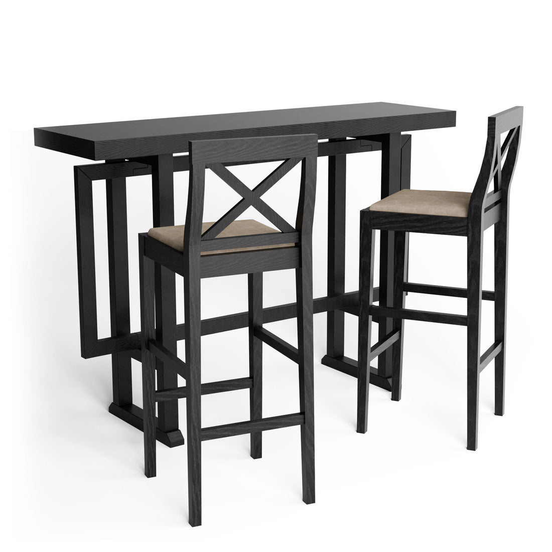 Bar Table,Bar Chair, Extra Long Entryway Table For Entryway, Hallway, Living Room, Foyer, Corridor, Rectangular Wood High Top Kitchen Dining Table, Black Matt Black Solid Wood Mdf
