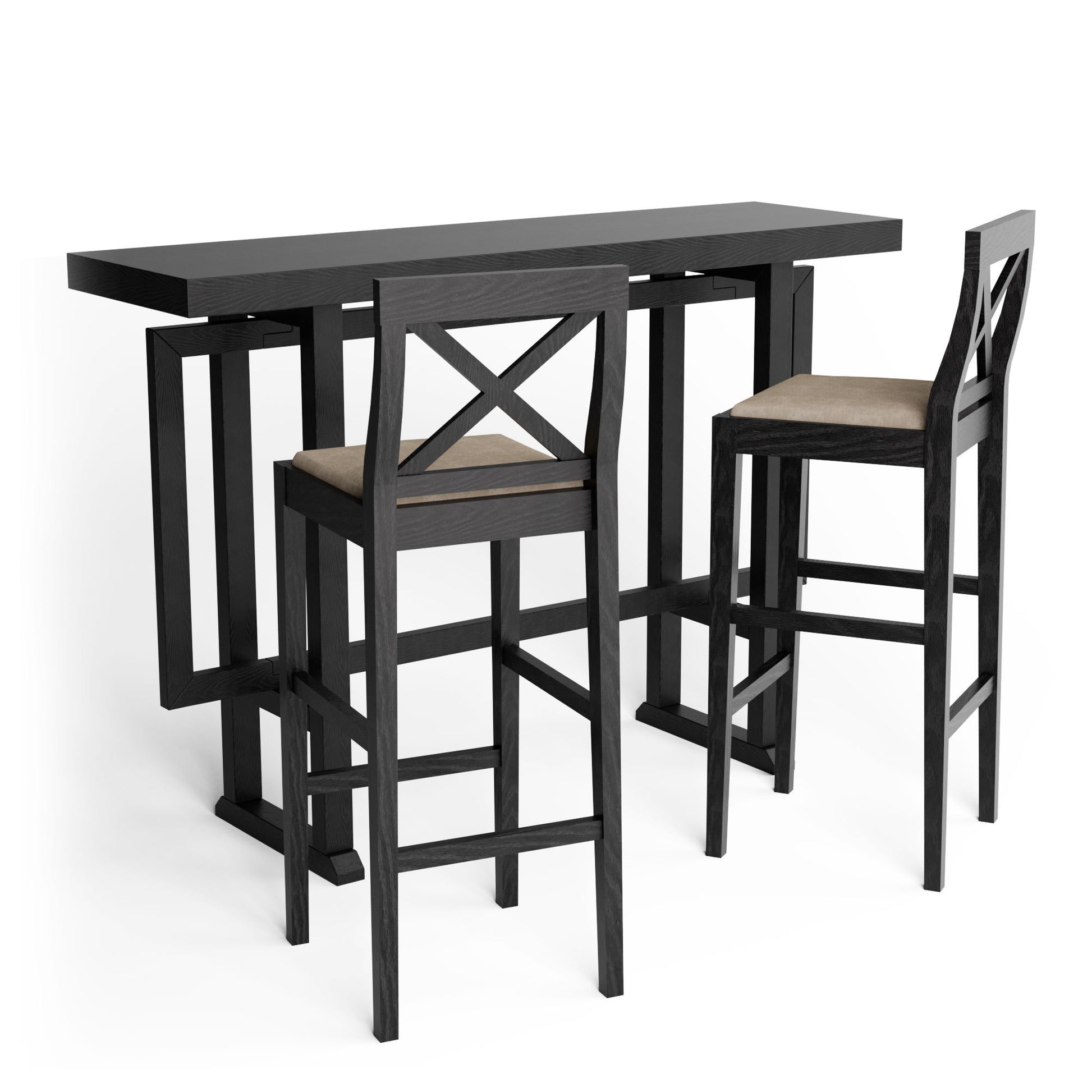 Bar Table,Bar Chair, Extra Long Entryway Table For Entryway, Hallway, Living Room, Foyer, Corridor, Rectangular Wood High Top Kitchen Dining Table, Black Matt Black Solid Wood Mdf