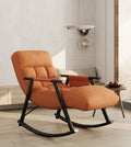 Casual Folding Rocking Chair Upholstered, Lounge Rocking Chair Adjustable High Back And Foot Rest,Side Pockets Placed In Living Room Bedroom Balcony Orange Velvet