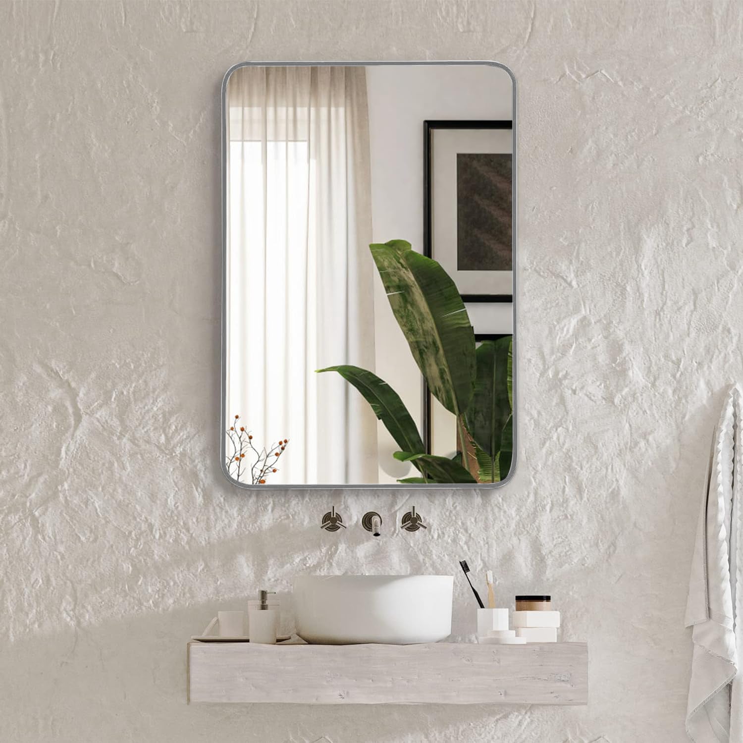 Silver 22 "X30" Rectangular Bathroom Wall Mirror Silver Classic Mdf Glass Aluminium Alloy