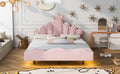 Full Size Crown Shaped Princess Bed, Soft Pu Leather Padding, Adjustable Led Ambient Light Strip, Pink Box Spring Not Required Full Pink Wood Bedroom Upholstered