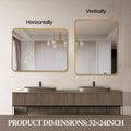 Gold 24X36 Inch Metal Rectangle Barhroom Mirror Gold Classic Mdf Glass Aluminium