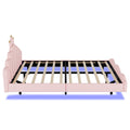 Full Size Crown Shaped Princess Bed, Soft Pu Leather Padding, Adjustable Led Ambient Light Strip, Pink Box Spring Not Required Full Pink Wood Bedroom Upholstered