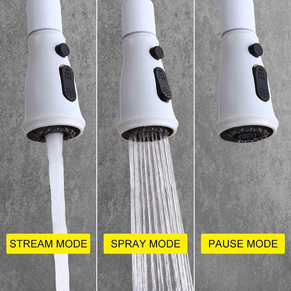 Kitchen Faucet With Pull Out Spraye White Stainless Steel