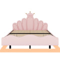 Full Size Crown Shaped Princess Bed, Soft Pu Leather Padding, Adjustable Led Ambient Light Strip, Pink Box Spring Not Required Full Pink Wood Bedroom Upholstered