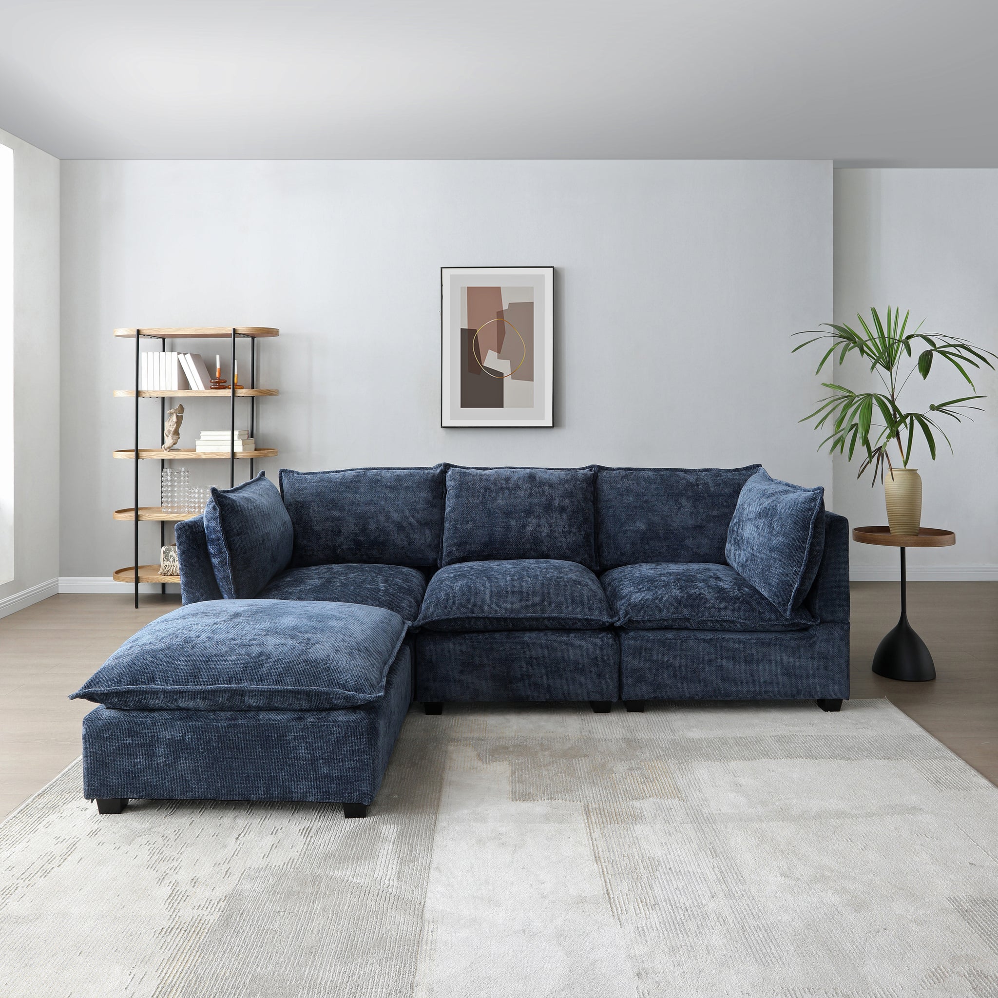 Modern Sectional Sofa,L Shape Linen Fabric Corner Couch Set With Convertible Ottoman For Living Room, Apartment, Office,Blue,3 Colors Blue Linen 5 Seat