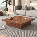 Square Marble Veneer Coffee Table Sliding Top With Storage In Walnut 39.4'' Walnut Primary Living Space Square Mdf