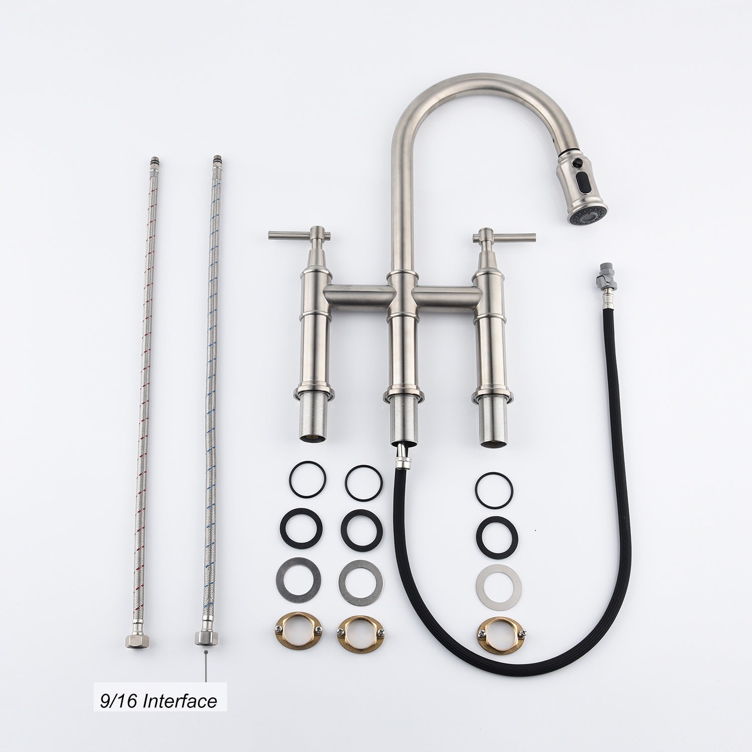 Bridge Kitchen Faucet With Pull Down Sprayhead In Spot Brushed Nickel Kitchen Brass