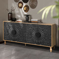 Black Carved Symmetrical Design Door And Wood Coloured Frame For Tv Stand Table,Living Room ,Entryway Black Natural Primary Living Space Mdf