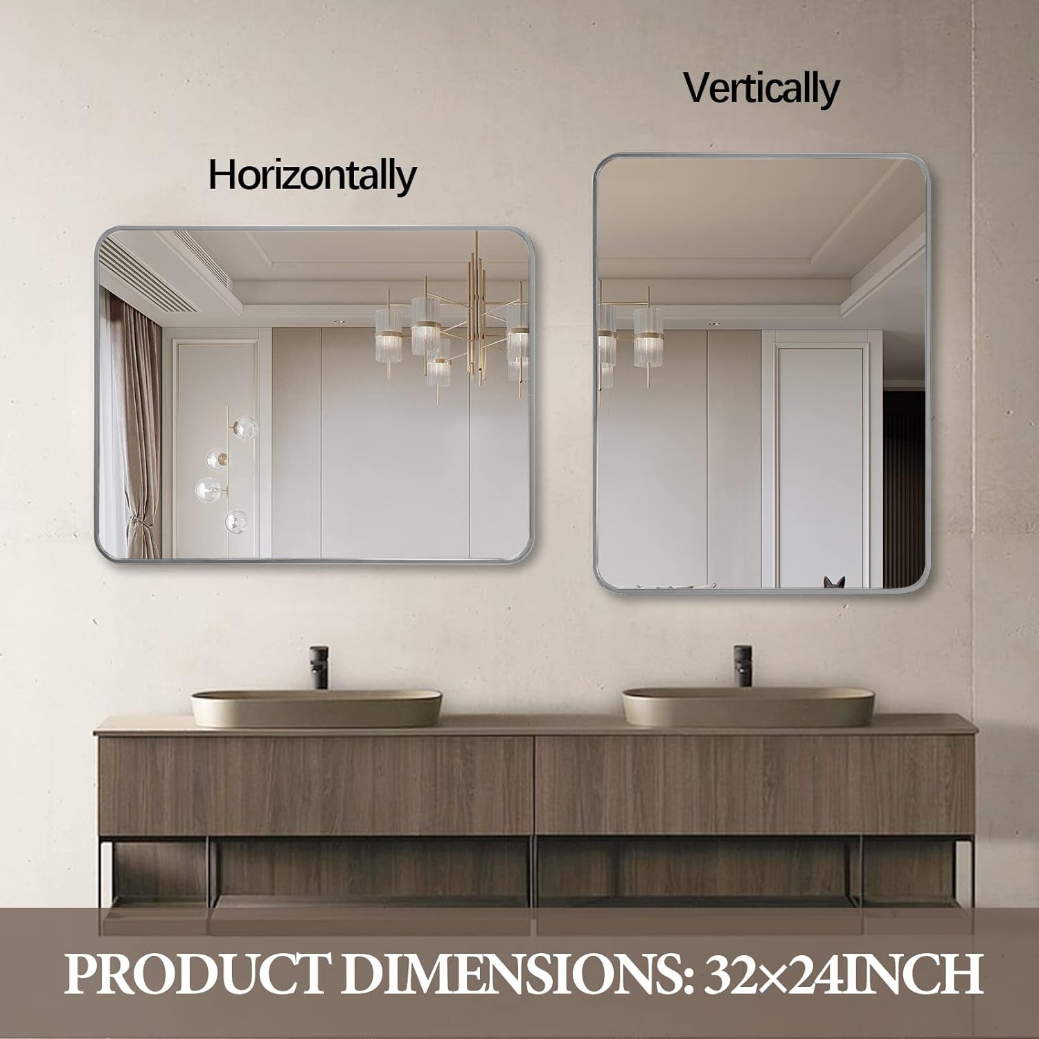 Silver 22 "X30" Rectangular Bathroom Wall Mirror Silver Classic Mdf Glass Aluminium Alloy