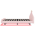 Full Size Crown Shaped Princess Bed, Soft Pu Leather Padding, Adjustable Led Ambient Light Strip, Pink Box Spring Not Required Full Pink Wood Bedroom Upholstered