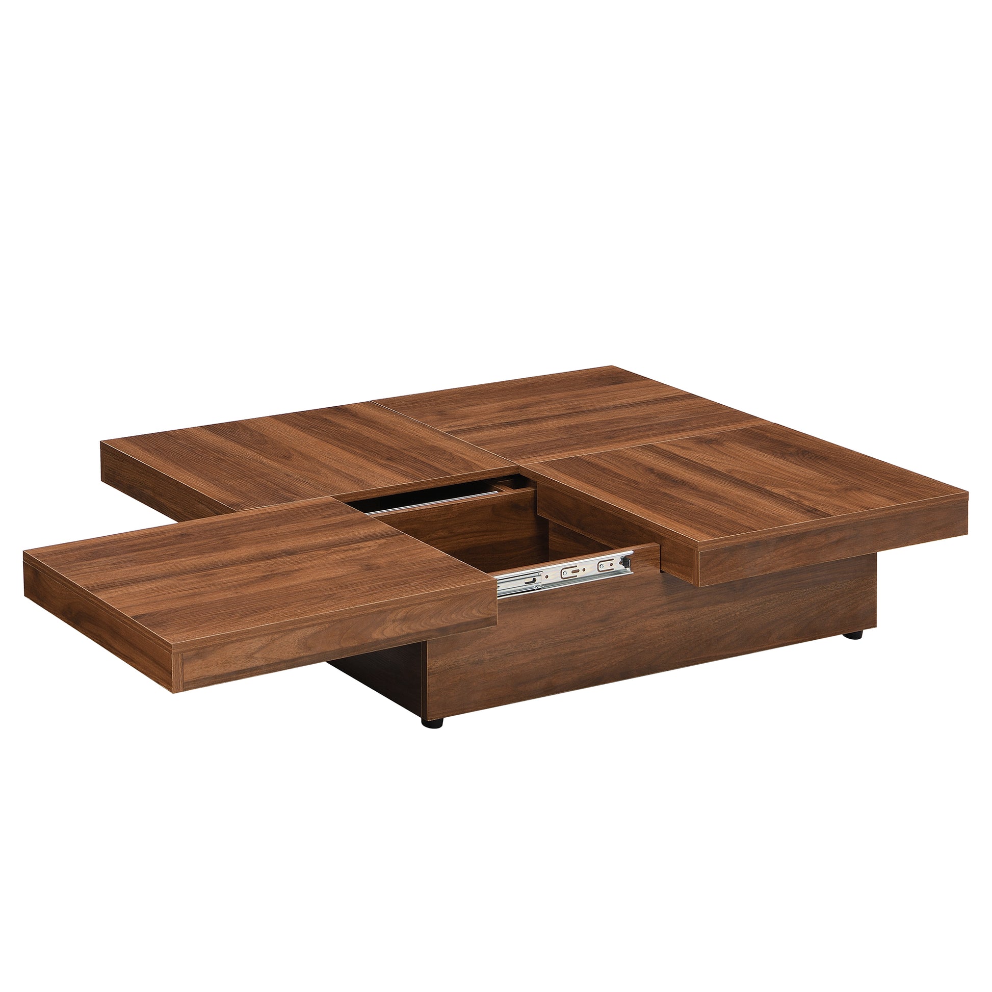 Square Marble Veneer Coffee Table Sliding Top With Storage In Walnut 39.4'' Walnut Primary Living Space Square Mdf