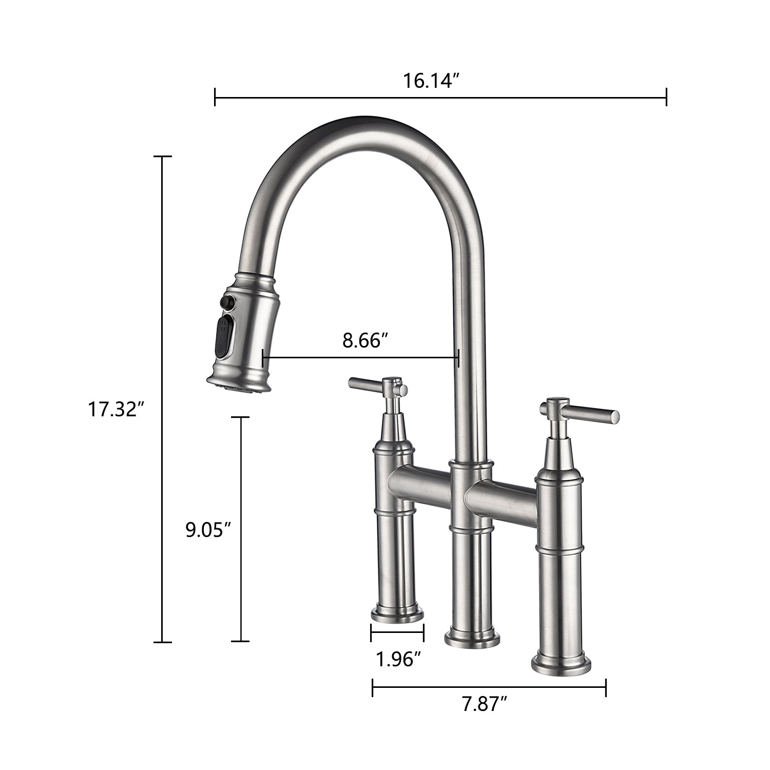 Bridge Kitchen Faucet With Pull Down Sprayhead In Spot Brushed Nickel Kitchen Brass