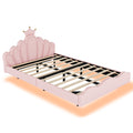 Full Size Crown Shaped Princess Bed, Soft Pu Leather Padding, Adjustable Led Ambient Light Strip, Pink Box Spring Not Required Full Pink Wood Bedroom Upholstered