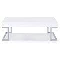 White High Gloss And Chrome Coffee Table With Bottom Shelf White Silver Primary Living Space Modern Shelves Rectangular Wood Metal Sled
