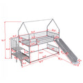 Twin Over Twin Metal Bunk Bed House Bed With Slide And Staircase, Silver Twin Silver Metal & Wood