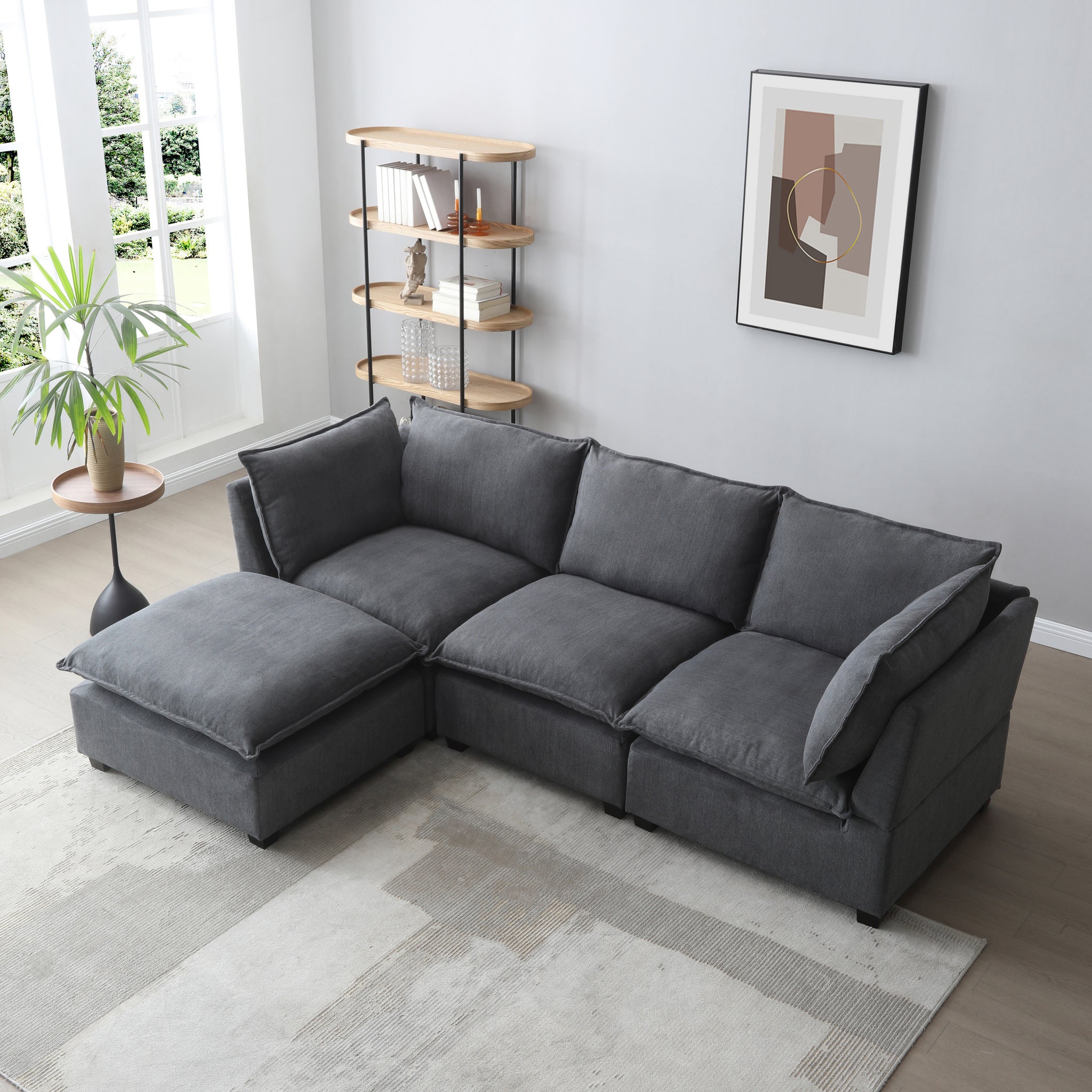 Modern Sectional Sofa,L Shape Linen Fabric Corner Couch Set With Convertible Ottoman For Living Room, Apartment, Office,Grey,3 Colors Grey Linen 5 Seat