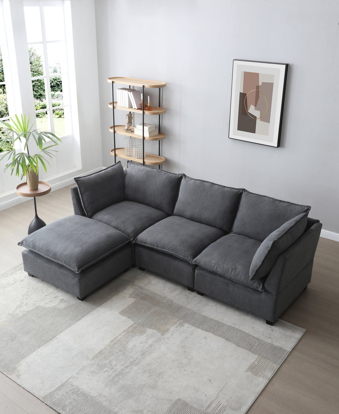 Modern Sectional Sofa,L Shape Linen Fabric Corner Couch Set With Convertible Ottoman For Living Room, Apartment, Office,Grey,3 Colors Grey Linen 5 Seat