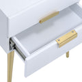 White And Gold Side Table With 2 Drawer White Gold White Primary Living Space Mid Century Modern Drawers Square Wood Metal