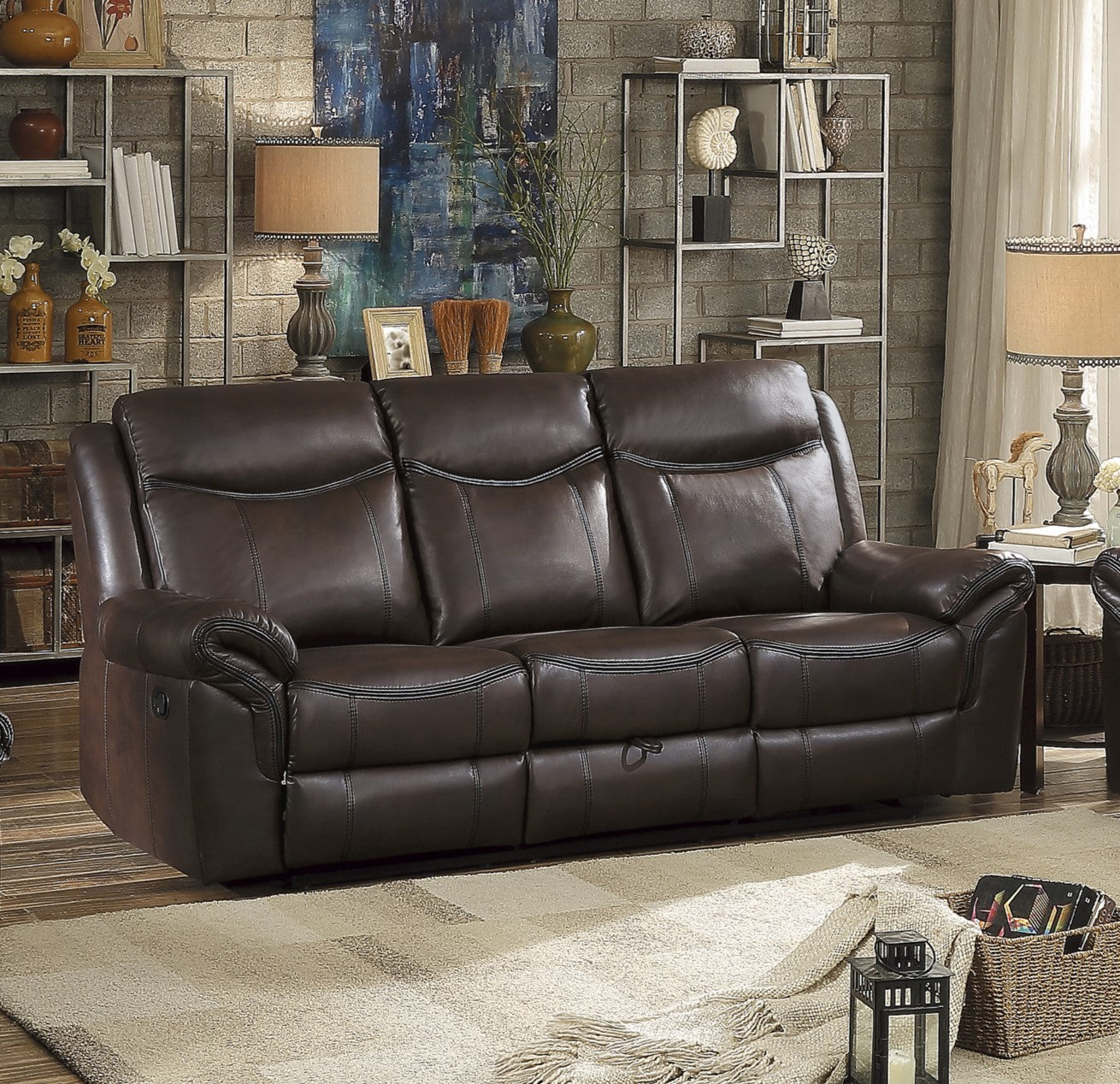 Dark Brown 1Pc Double Reclining Sofa W Drop Down Cup Holders, Power Outlets Usb Ports Hidden Drawer Faux Leather Upholstery Comfortable Sofa Living Room Furniture Dark Brown Faux Leather Wood Primary Living Space Solid Wood 3 Seat