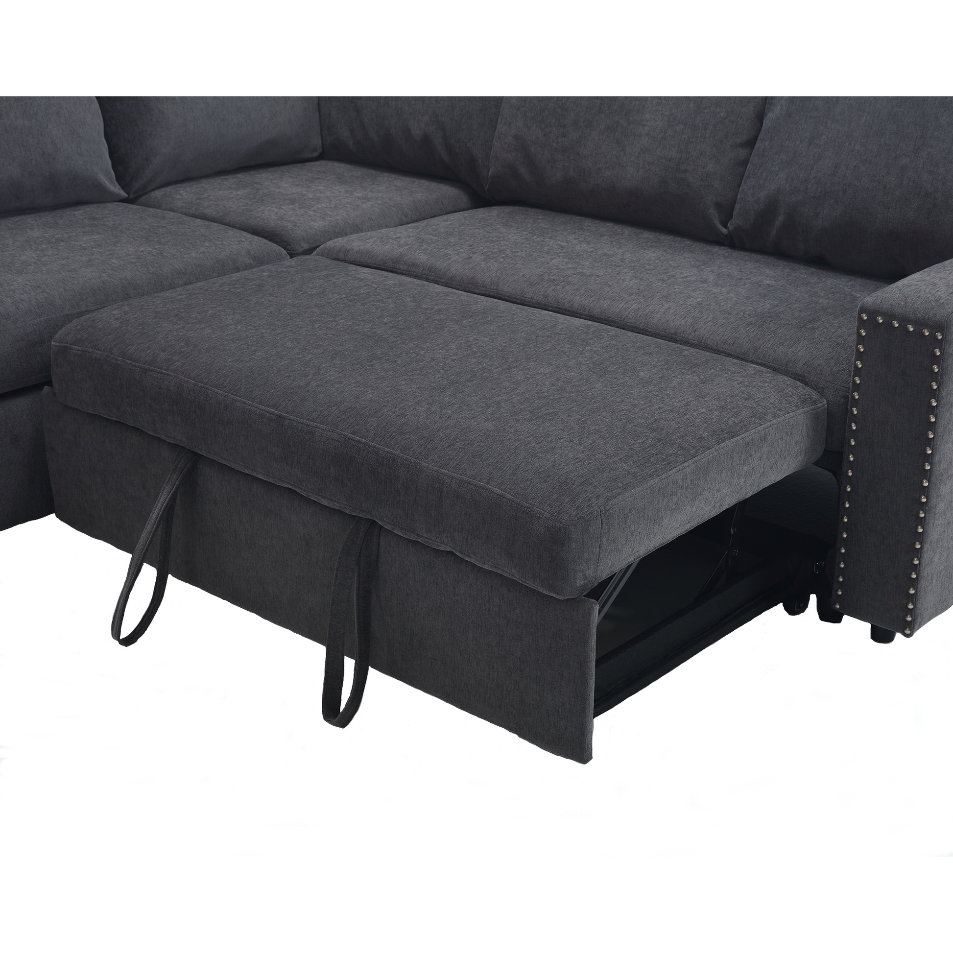 Arrived L Shaped Sofa With Pull Out Sofa Bed, Corner Sofa,Comfortable Living Room Furniture Set, Sleeper Sofa Bed,Corner Seat For Two With Broaching Sofa,Rivet Dechenille,Gray Gray Polyester Wood Primary Living Space Modern Polyester 5 Seat