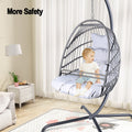 Swing Egg Chair With Stand Indoor Outdoor Wicker Rattan Patio Basket Hanging Chair With C Type Bracketwith Cushion And Pillow,Patio Wicker Folding Hanging Chair Special Construction Cup Holder Gray Metal