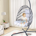 Swing Egg Chair With Stand Indoor Outdoor Wicker Rattan Patio Basket Hanging Chair With C Type Bracketwith Cushion And Pillow,Patio Wicker Folding Hanging Chair Special Construction Cup Holder Gray Metal