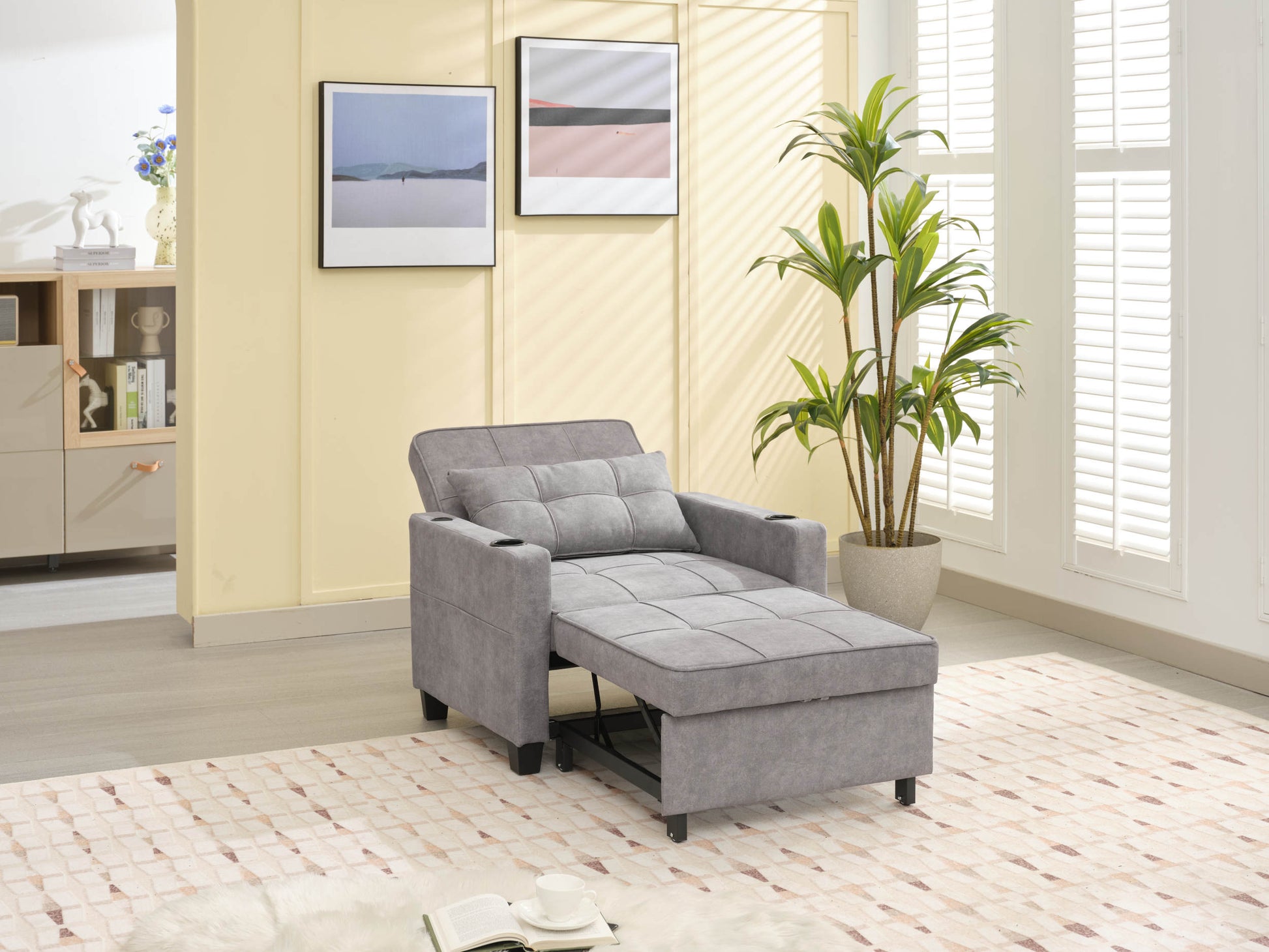 Futon Chair Bed Convertible Chair 3 In 1 Pull Out Sleeper Chair Beds With Usb Ports,Wear Resistant And Anti Scratch, Armchair Bed Sleeper For Living Room Light Grey Scratch Cloth Light Grey Foam Tech Cloth 1 Seat