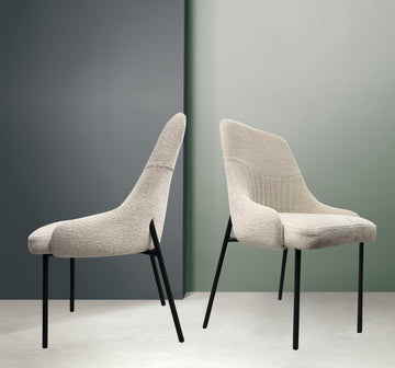 Upholstery Boucle Fabric Dining Side Chair Set Of 2, Beige Solid Dining Room Wing Back Set Of 2 Metal Beige Powder Coated Foam Spot Clean Square Mid Century Modern,Minimalist,Modern Dining Chairs Foam Boucle