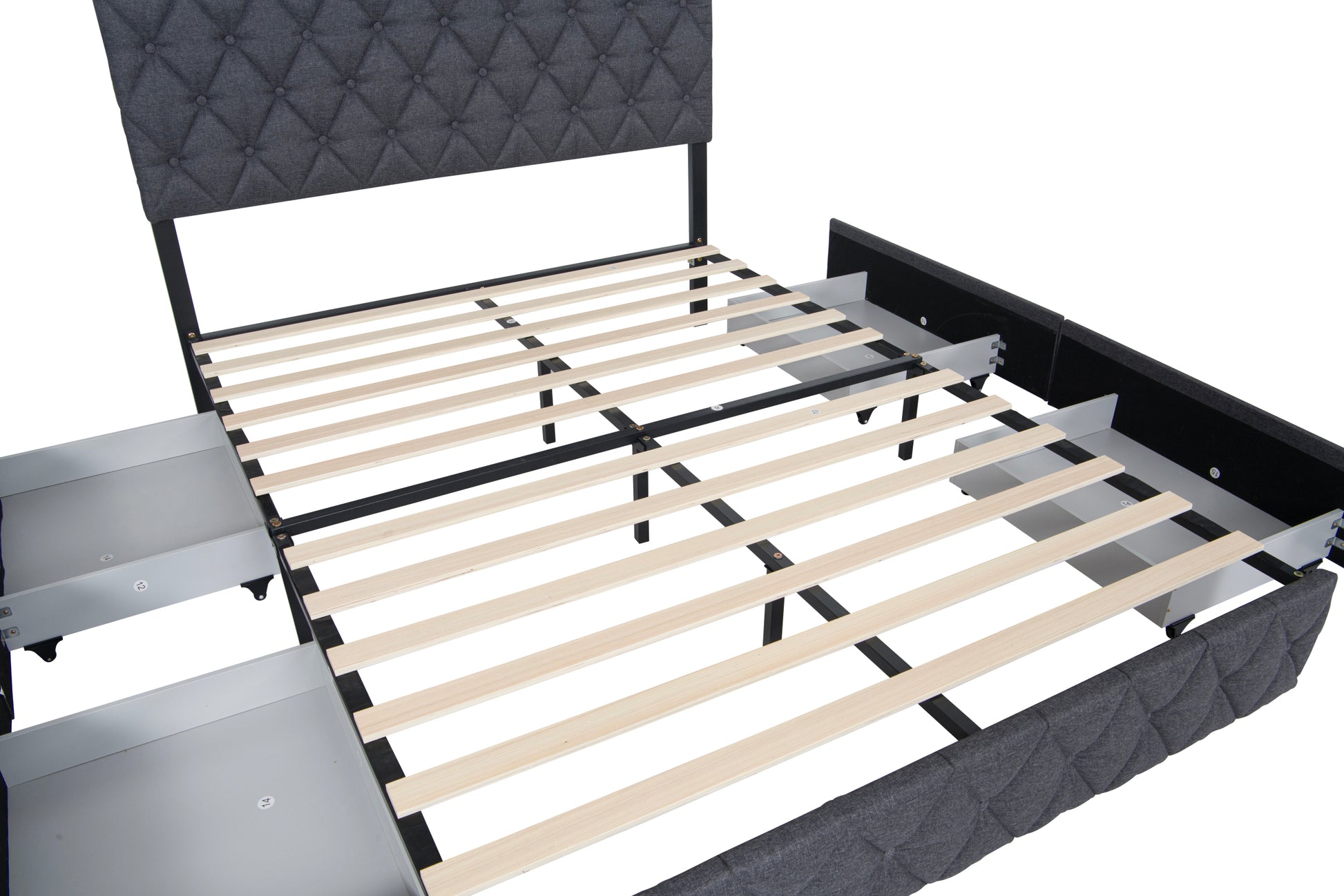 Full Size Upholstered Platform Bed Frame With 4 Storage Drawers, Adjustable Linen Headboard, Wooden Slats Support, No Box Spring Needed, Easy Assembly,Grey Box Spring Not Required Full Grey Wood Bedroom American Design Bed Frame Linen Linen