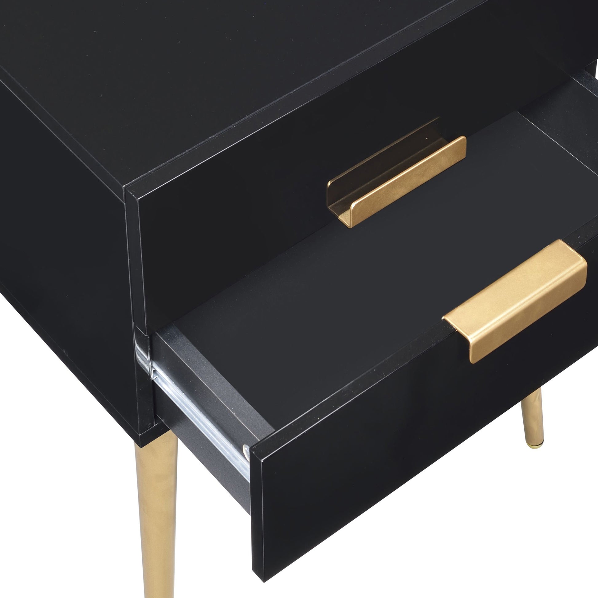 Black And Gold Side Table With 2 Drawer Black Gold Primary Living Space Mid Century Modern Drawers Rectangular Wood Metal
