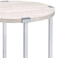 White Oak And Chrome End Table With X Shape Base White Silver White Primary Living Space Modern Round Wood Metal