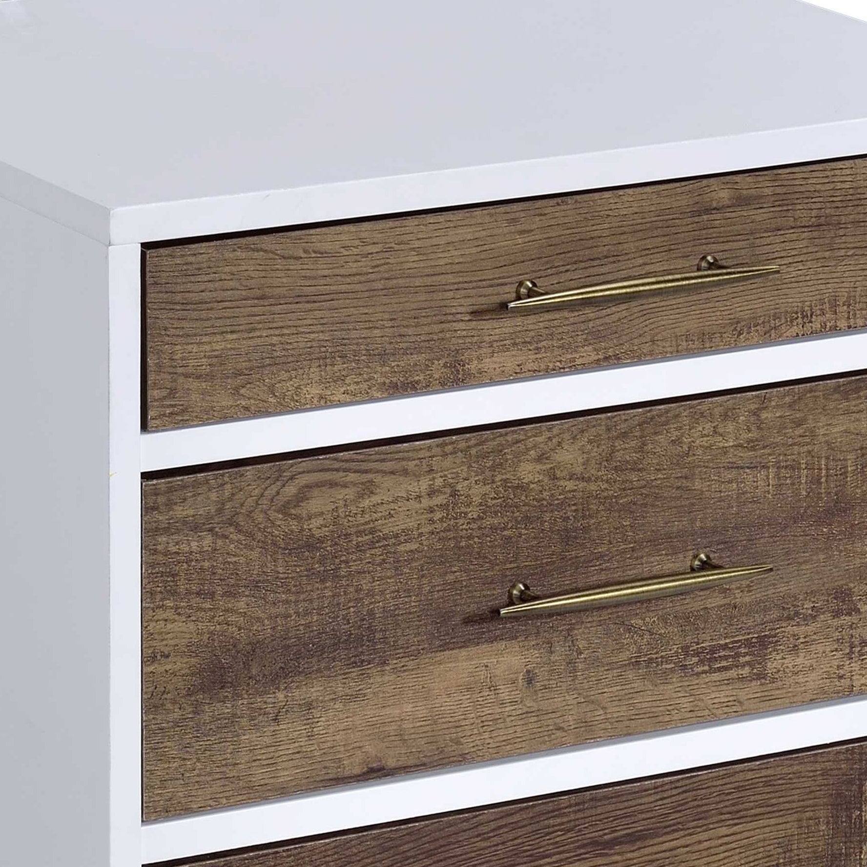 White And Weathered Oak 3 Drawer Accent Table Brown White Primary Living Space Contemporary Drawers Rectangular Wood Metal