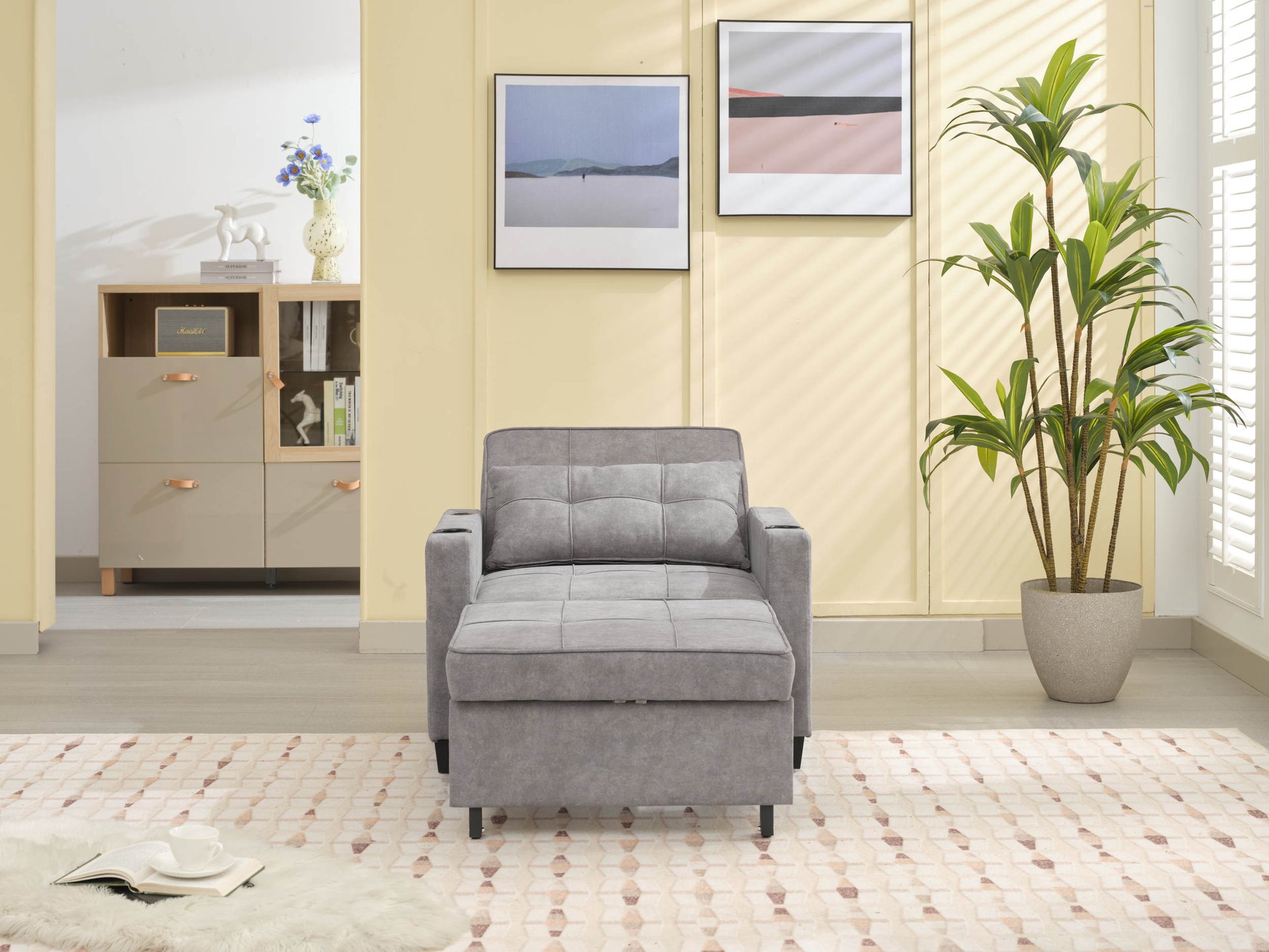 Futon Chair Bed Convertible Chair 3 In 1 Pull Out Sleeper Chair Beds With Usb Ports,Wear Resistant And Anti Scratch, Armchair Bed Sleeper For Living Room Light Grey Scratch Cloth Light Grey Foam Tech Cloth 1 Seat