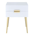 White And Gold Side Table With 2 Drawer White Gold White Primary Living Space Mid Century Modern Drawers Square Wood Metal