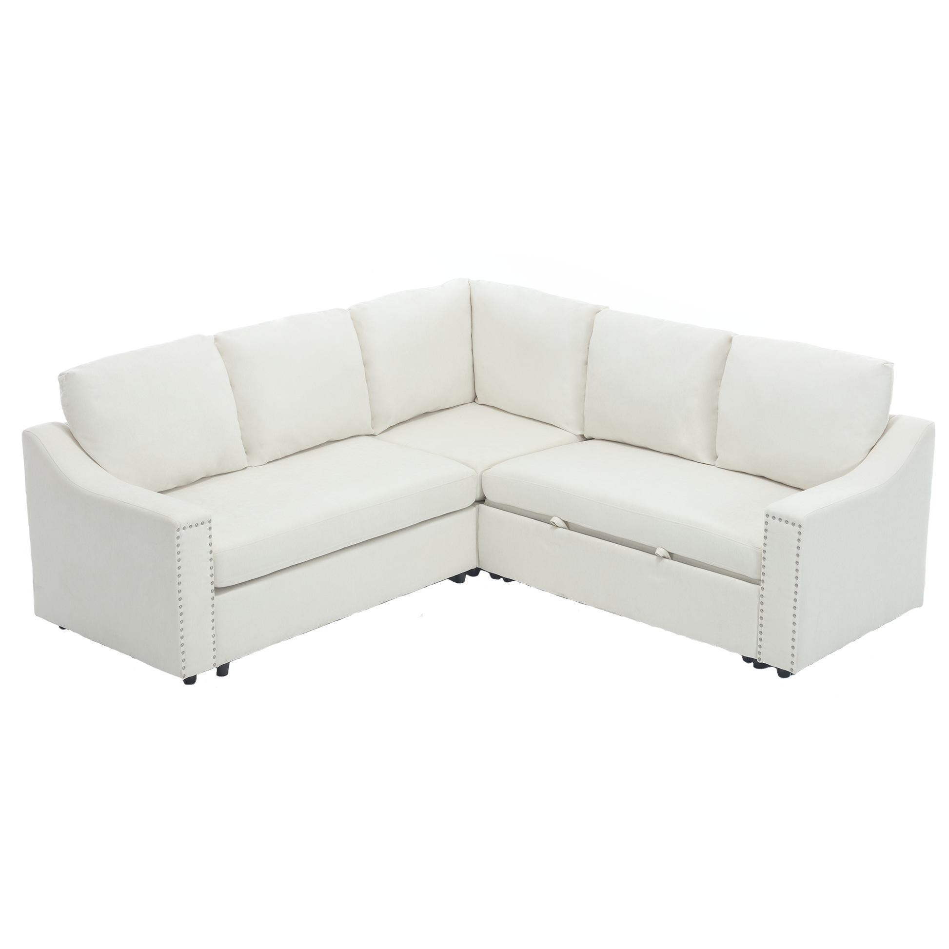 Arrived L Shaped Sofa With Pull Out Sofa Bed, Corner Sofa,Comfortable Living Room Furniture Set, Sleeper Sofa Bed,Corner Seat For Two With Broaching Sofa,Rivet Dechenille,Beige Beige Polyester Wood Primary Living Space Modern Polyester 5 Seat