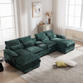 U Shape Sofa Green Solid Wood 4 Seat