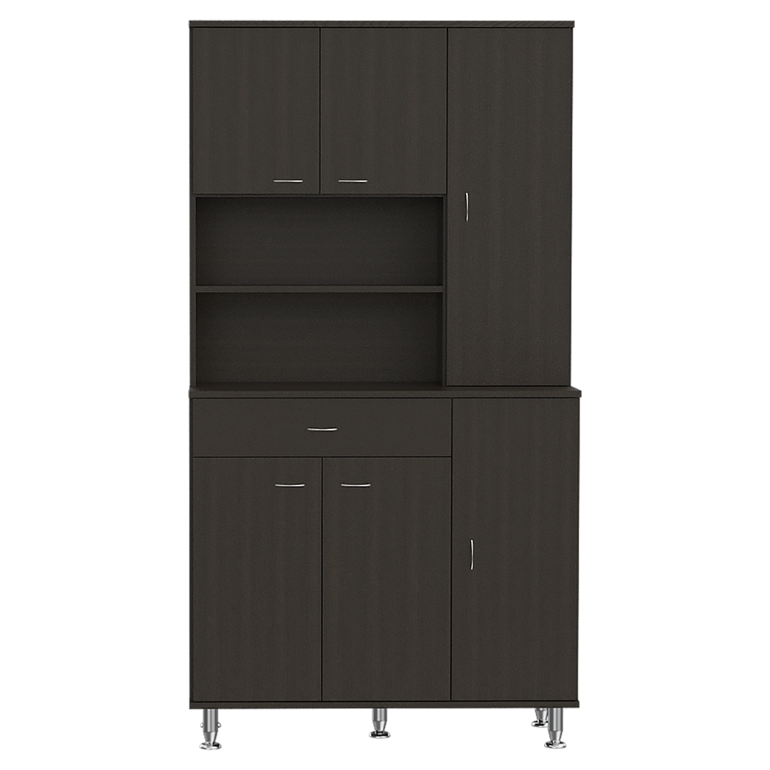 Della 90 Kitchen Pantry, One Drawer, Multiple Cabinets, Two Open Shelves Black Black Kitchen Modern Particle Board Particle Board