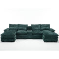 U Shape Sofa Green Solid Wood 4 Seat