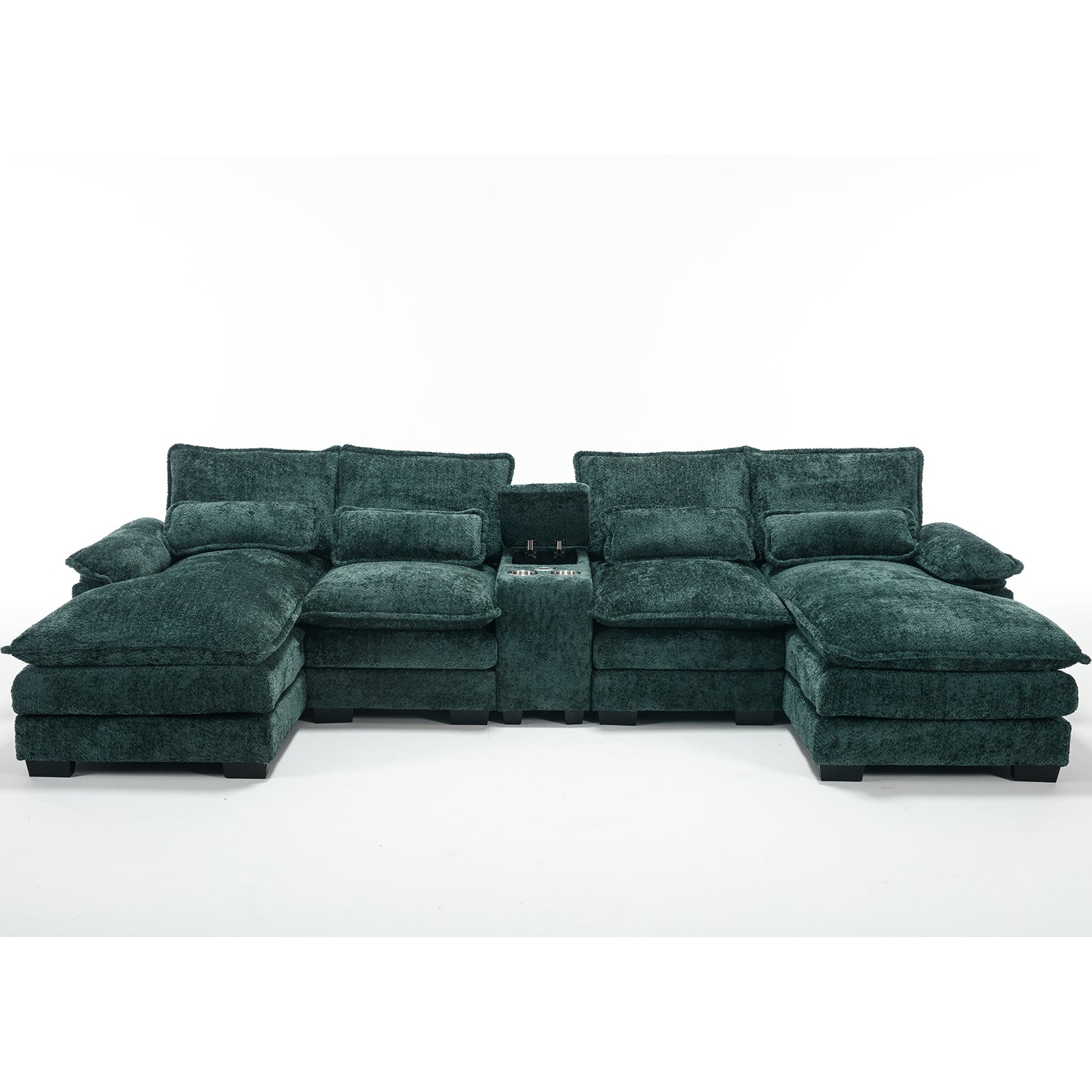 U Shape Sofa Green Solid Wood 4 Seat
