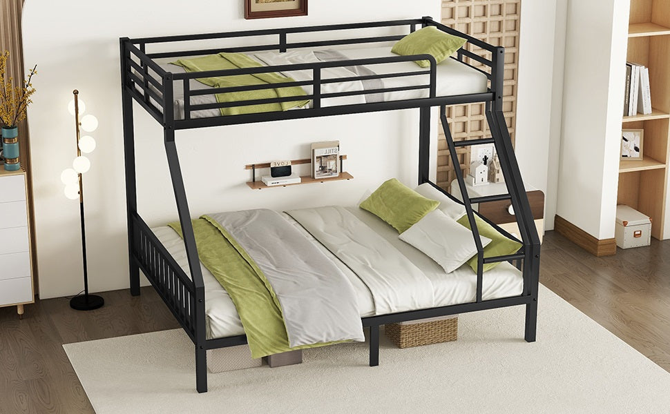 Twin Xl Over Queen Metal Bunk Bed With Ladder And Slats Support For Adults Teens, Black Box Spring Not Required Twin Xl Black Bunk Steel