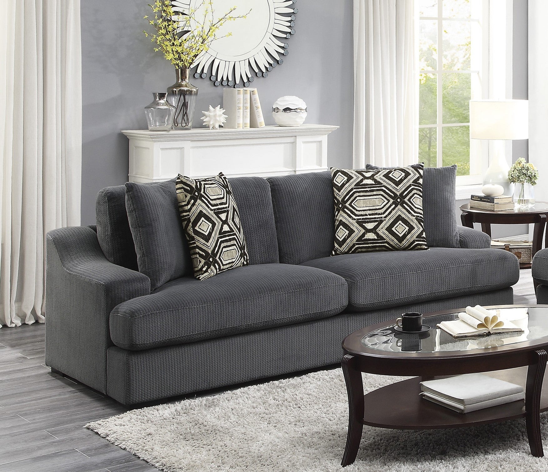 Modern Traditional Luxury Living Room Sofa 1Pc Plush Microfiber Upholstery 4 Decorative Pillows Cushion Seat Solid Wood Furniture Dark Gray Microfiber Wood Primary Living Space Luxury,Modern,Traditional Solid Wood 3 Seat