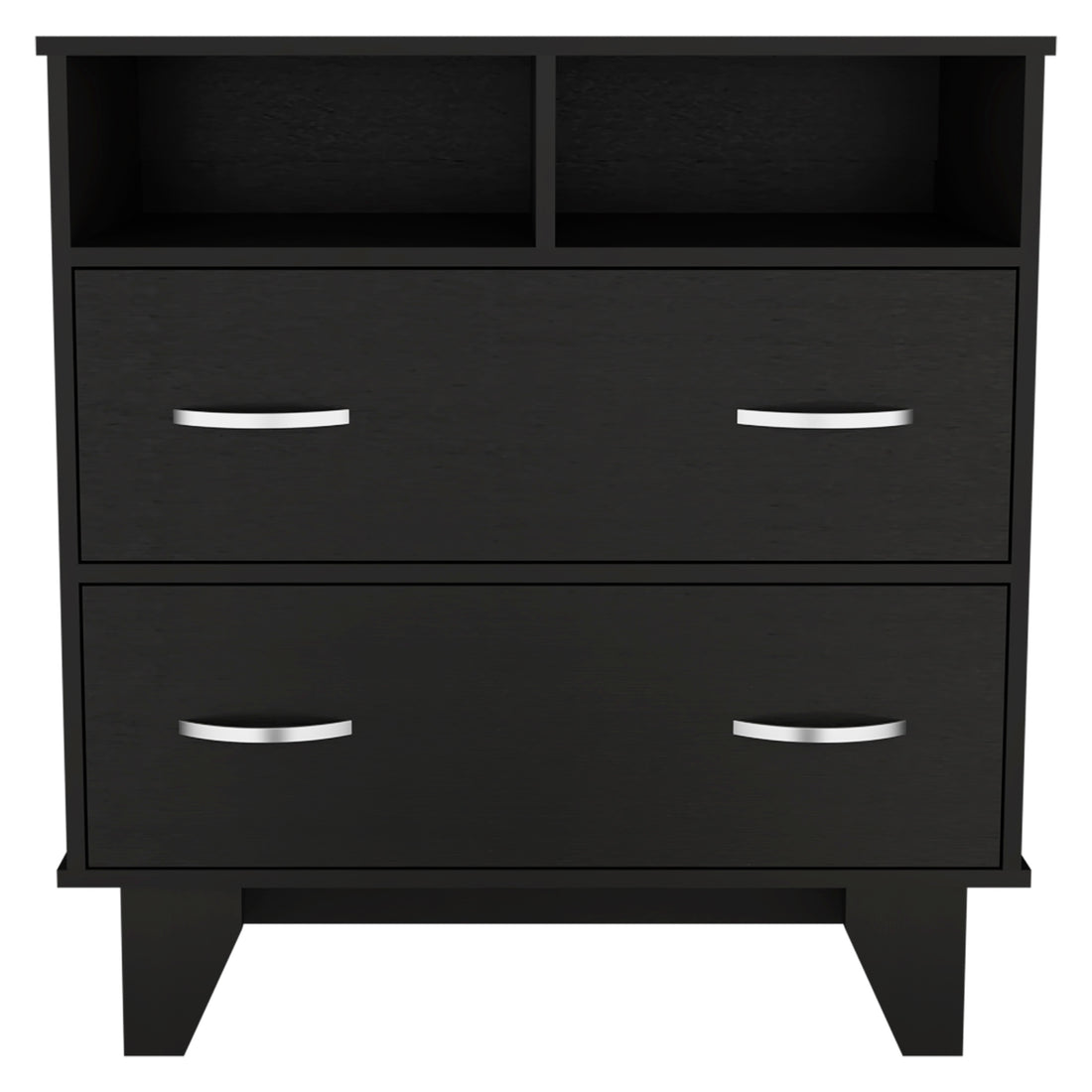 Portanova Two Drawer Dresser, Two Open Shelves, Superior Top, Four Legs Black Black Drawer 2 Drawers Shelf Modern Particle Board Particle Board